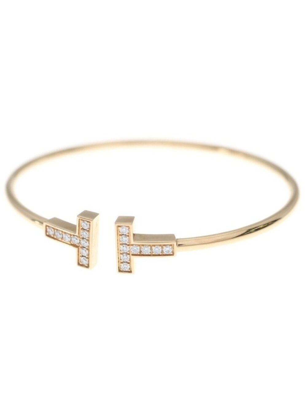 Tiffany & Co T Wire Diamond Bangle Bracelet Pink Gold 18k